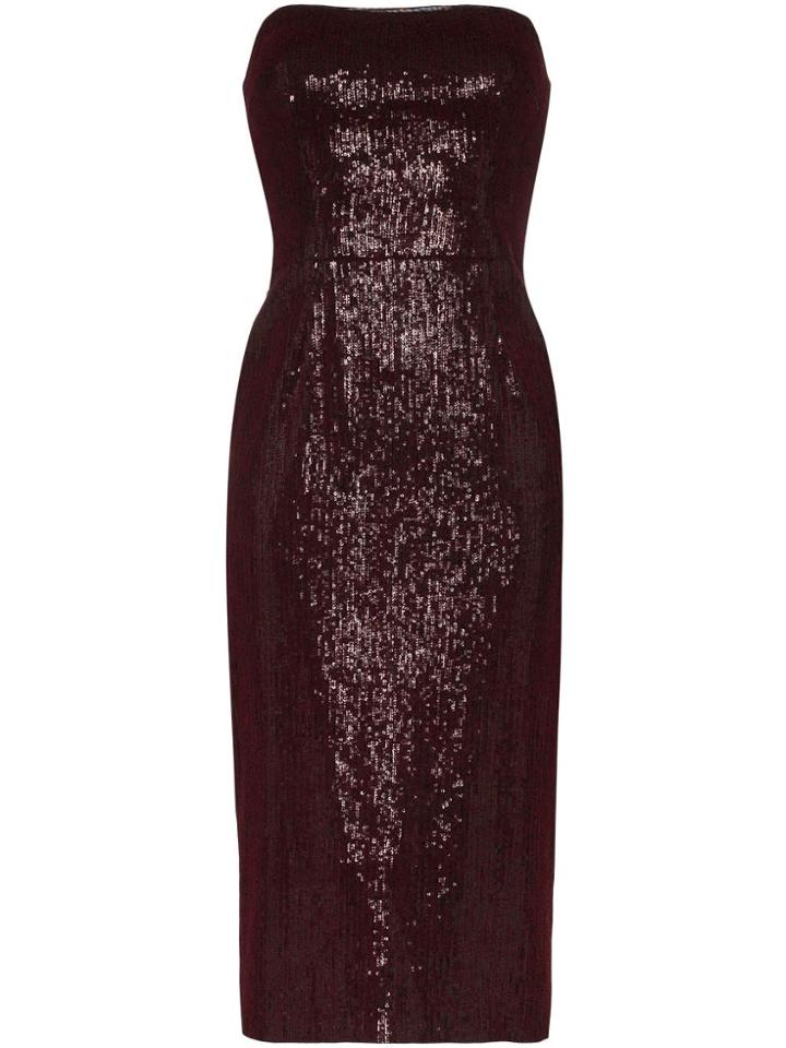 Haney Martina Strapless Sequin Midi Dress - Red