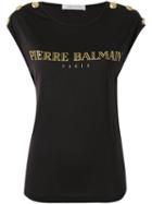 Pierre Balmain Logo Print T-shirt, Women's, Size: 36, Black, Lyocell