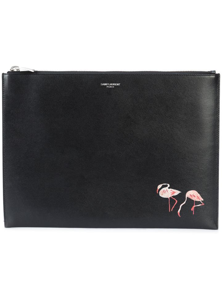 Saint Laurent Flamingo Print Zip Pouch - Black
