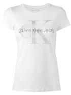 Calvin Klein Jeans Logo Print T-shirt, Women's, Size: Large, White, Cotton/spandex/elastane