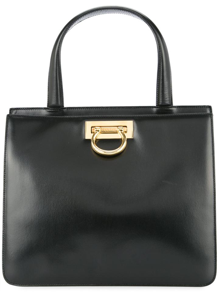 Céline Vintage Double Compartment Structured Tote - Black