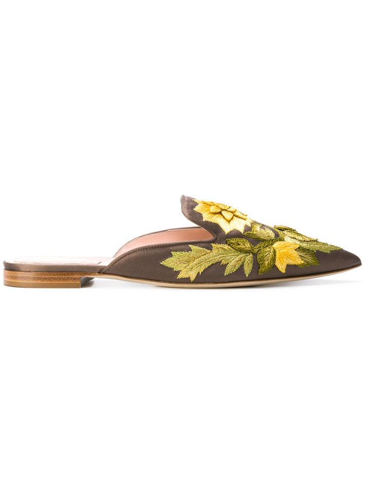 Alberta Ferretti Floral Pointed Mules - Brown