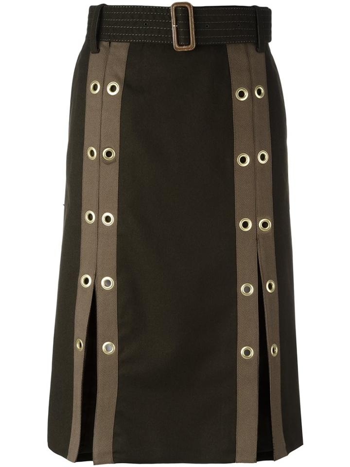 Sacai Grommet Embellished Skirt, Women's, Size: 2, Green, Cupro/wool