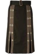 Sacai Grommet Embellished Skirt, Women's, Size: 2, Green, Cupro/wool