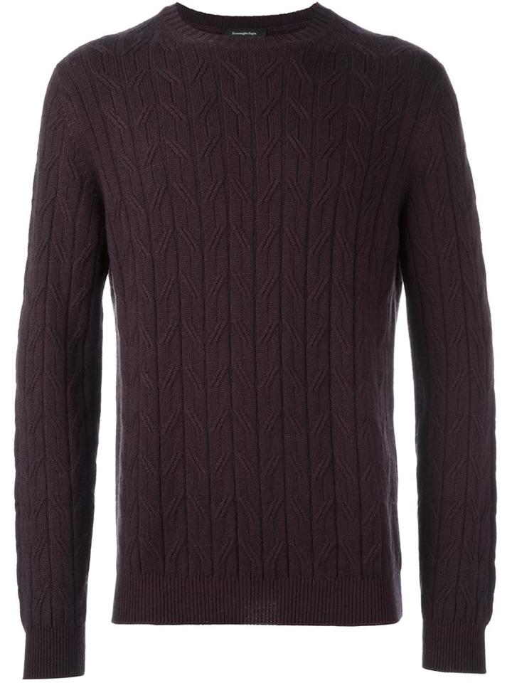 Ermenegildo Zegna Crew Neck Jumper, Men's, Size: 54, Pink/purple, Cashmere
