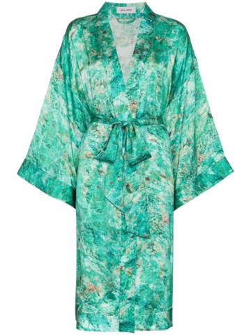 Märta Larsson Chrysocolla Print Tie Waist Silk Kimono - Green