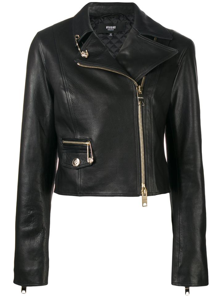 Versus Safety Pin Detail Biker Jacket - Black