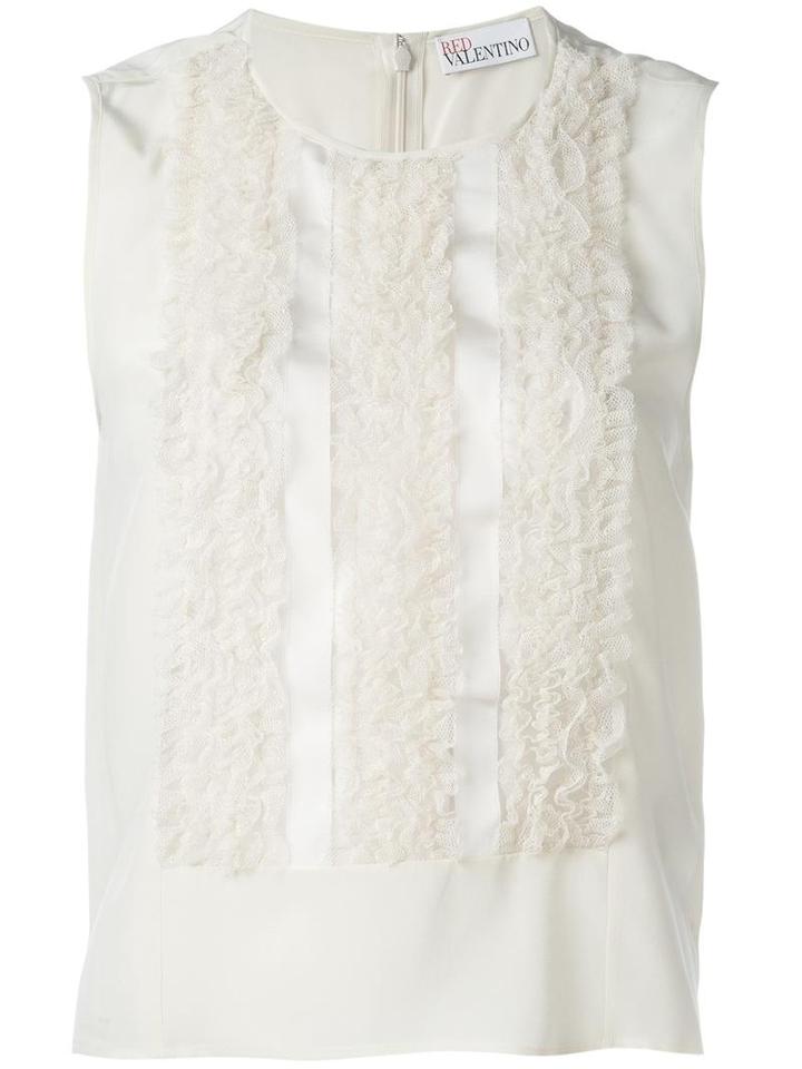 Red Valentino Ruffled Panel Tank, Women's, Size: 44, Nude/neutrals, Silk/polyamide