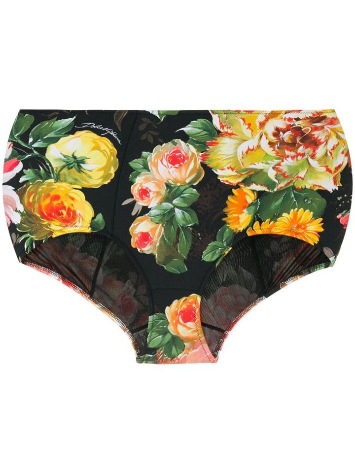 Dolce & Gabbana Floral-print Bikini Bottoms - Black
