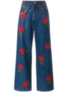 Ashish Rose Embroidered Sequin Jeans, Size: Large, Blue, Cotton