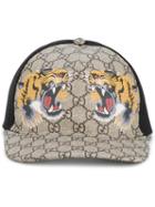 Gucci Tigers Print Gg Supreme Baseball Cap, Men's, Size: Large, Brown, Polyurethane/polyamide/cotton