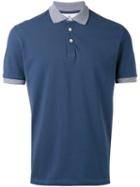Brunello Cucinelli Striped Trim Polo Shirt, Men's, Size: Large, Blue, Cotton