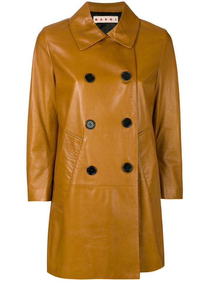 Marni - Leather Pea Coat - Women - Lamb Skin/viscose - 42, Brown, Lamb Skin/viscose