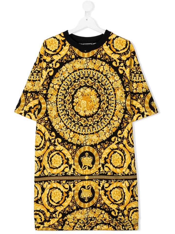 Young Versace Teen Baroque Print T-shirt Dress - Black