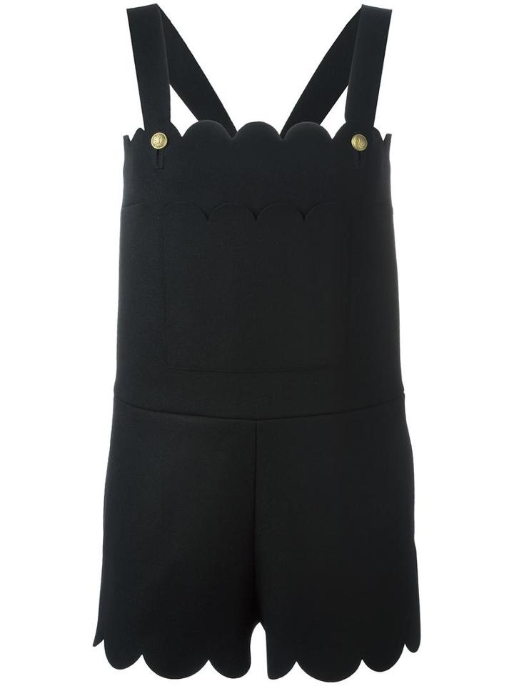 Red Valentino Scalloped Playsuit, Women's, Size: 42, Black, Virgin Wool/polyamide/acetate/polyester