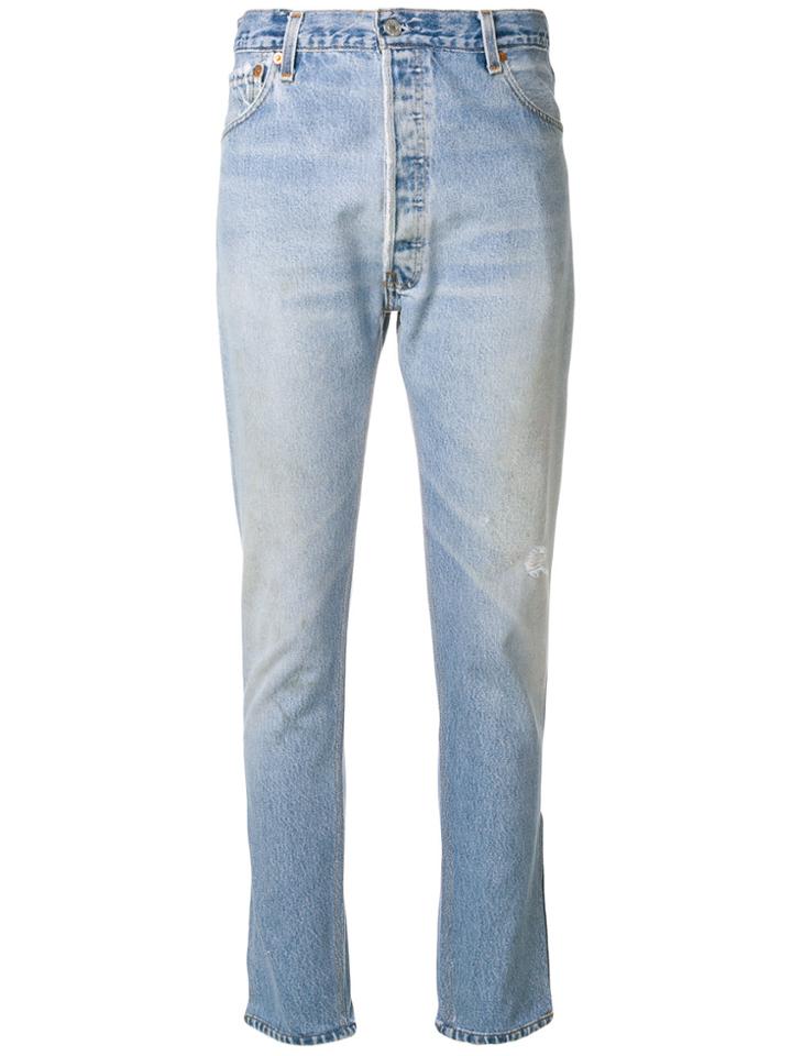 Re/done Distressed High Waisted Jeans - Blue