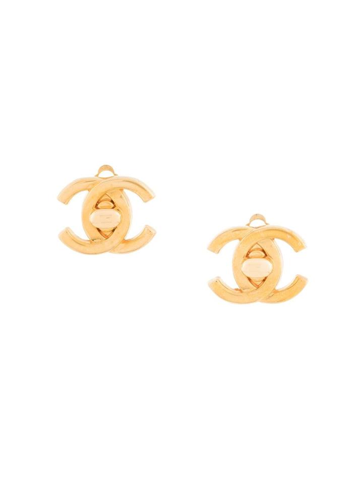 Chanel Vintage Chanel Cc Logos Turnlock Earrings - Metallic