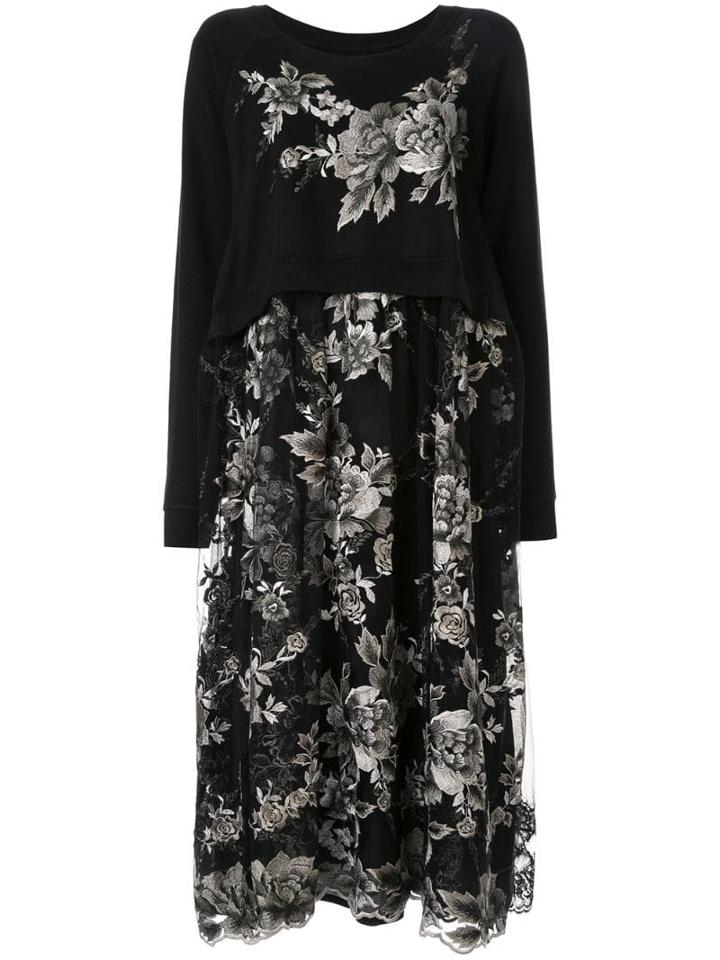 Antonio Marras Floral-embroidered Layered Dress - Black