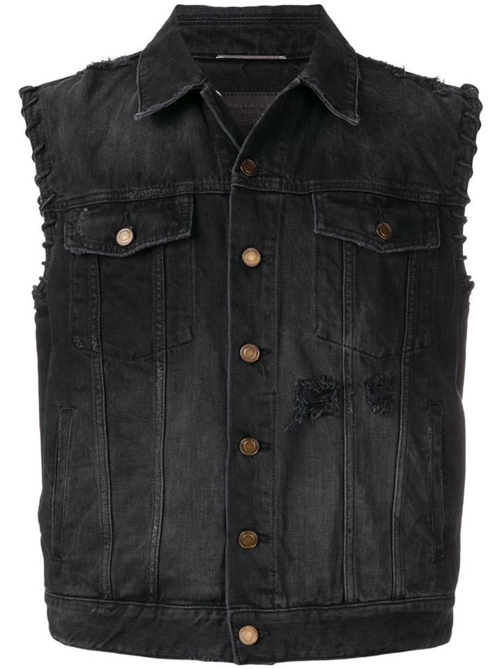 Saint Laurent Distressed Denim Waistcoat - Black