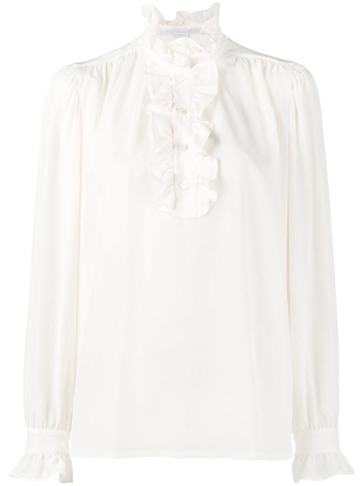 Stella Mccartney High Neck Silk Ruffle Blouse - Nude & Neutrals