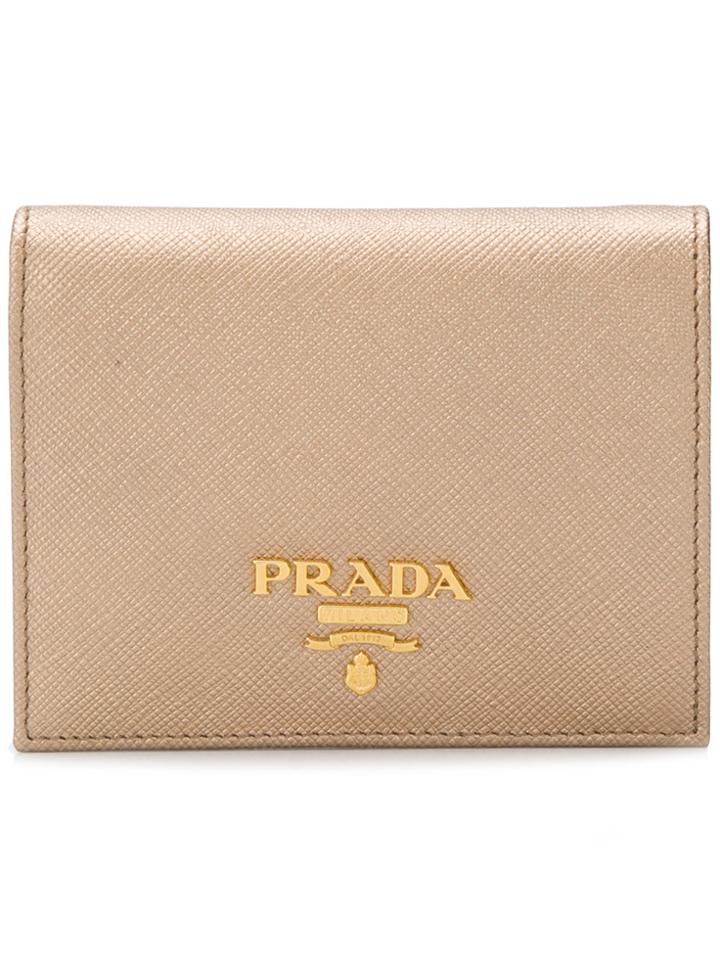 Prada Logo Plaque Bifold Wallet - Metallic