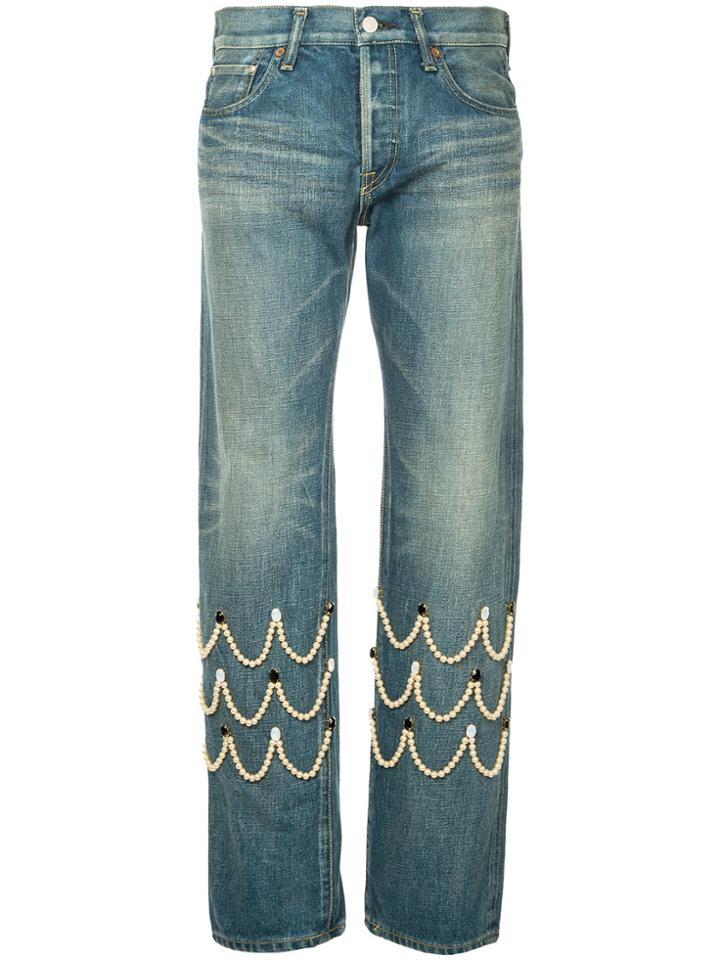 Tu Es Mon Trésor Pearl Scallop Jeans Short Length - Blue
