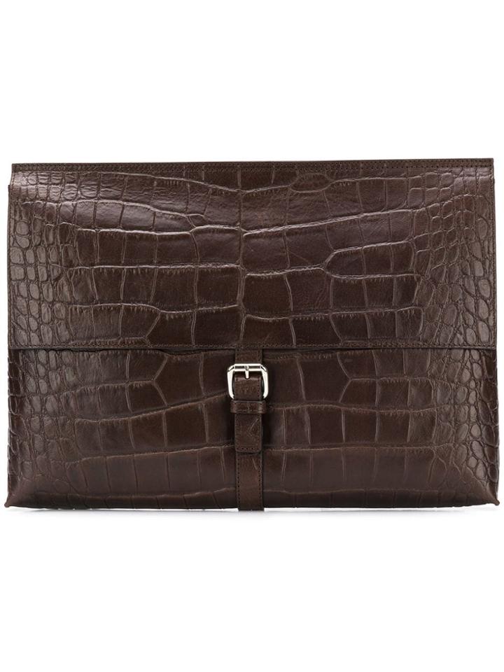 Orciani Croc Embossed Leather Clutch - Brown