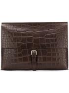Orciani Croc Embossed Leather Clutch - Brown