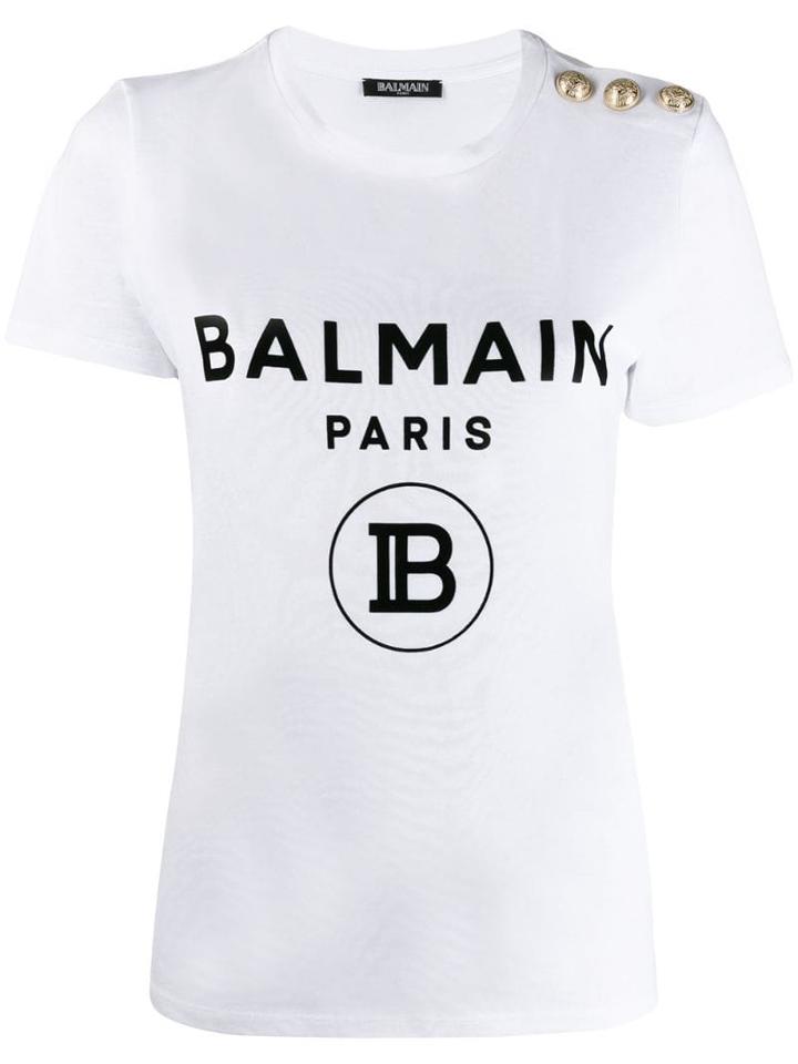 Balmain Balm Cn Ss Tee New Logo W Gld Btns - 114 - White