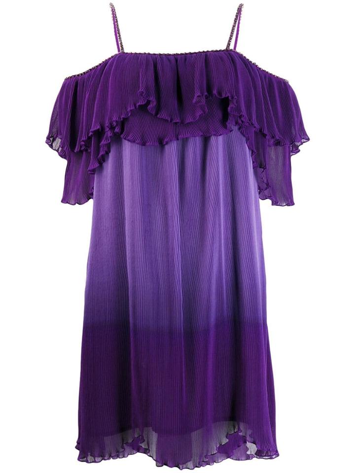Just Cavalli Frill Trim Plisse Dress - Purple