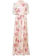 Carolina Herrera Floral Embroidered Shirt Gown - Pink & Purple
