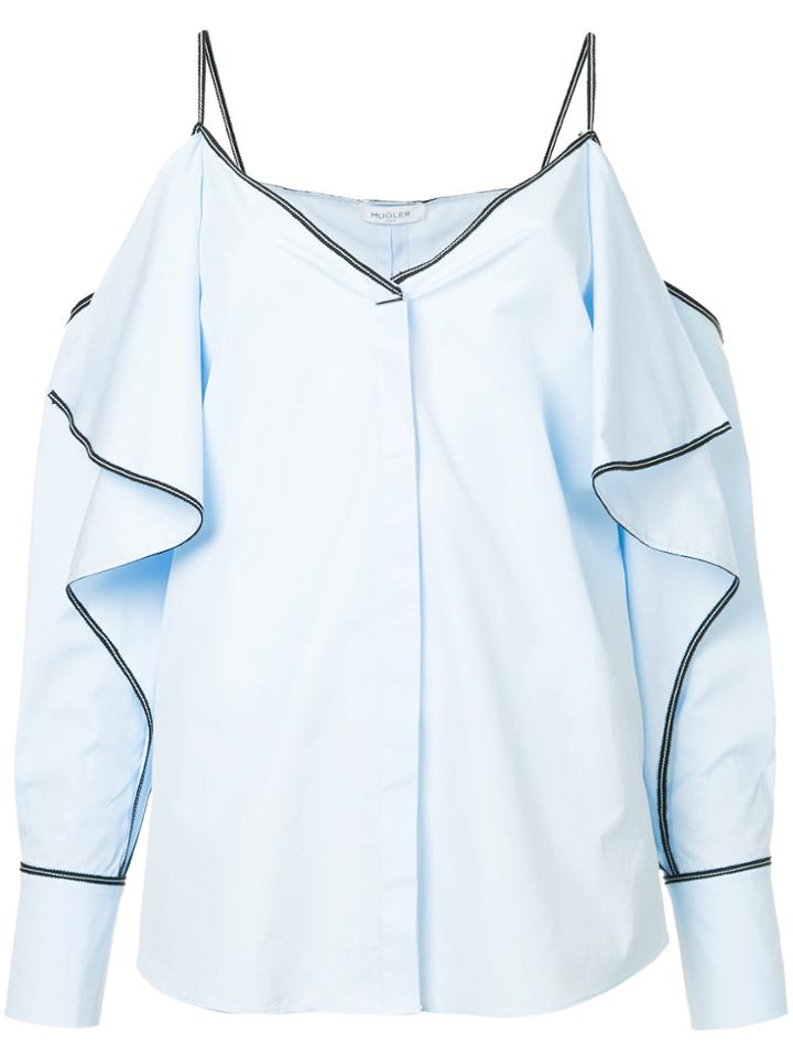 Mugler Cold Shoulder Ruffle Shirt - Blue