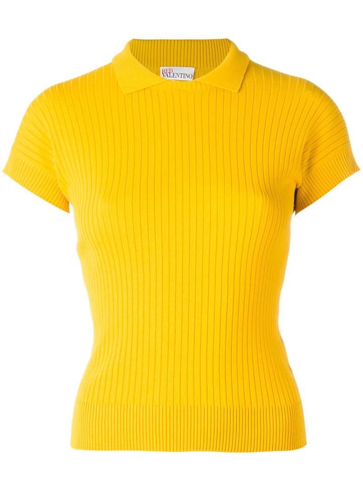 Red Valentino Ribbed Knit Polo Top, Women's, Size: Small, Yellow/orange, Viscose/polyamide