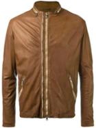 Giorgio Brato Round Neck Zipped Biker Jacket, Men's, Size: 54, Brown, Leather/nylon/polyester