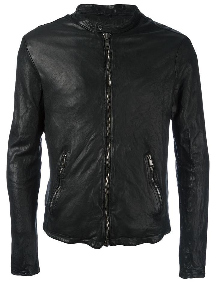 Giorgio Brato Zipped Leather Jacket, Men's, Size: 50, Black, Leather/cotton/polyester