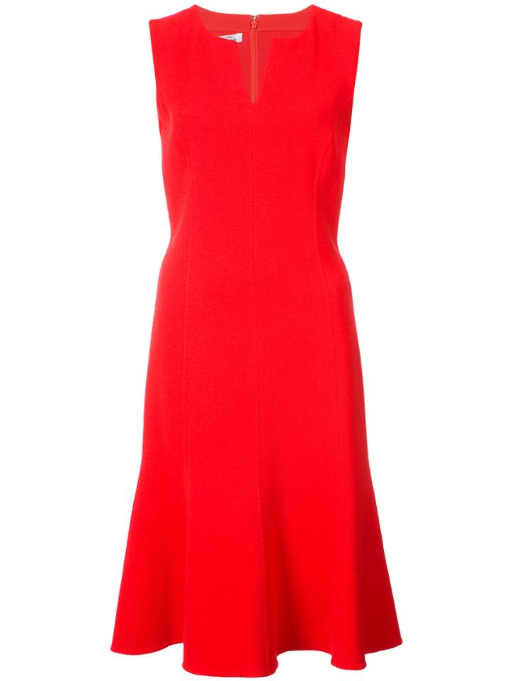 Oscar De La Renta Notched Neck Fitted Dress - Red