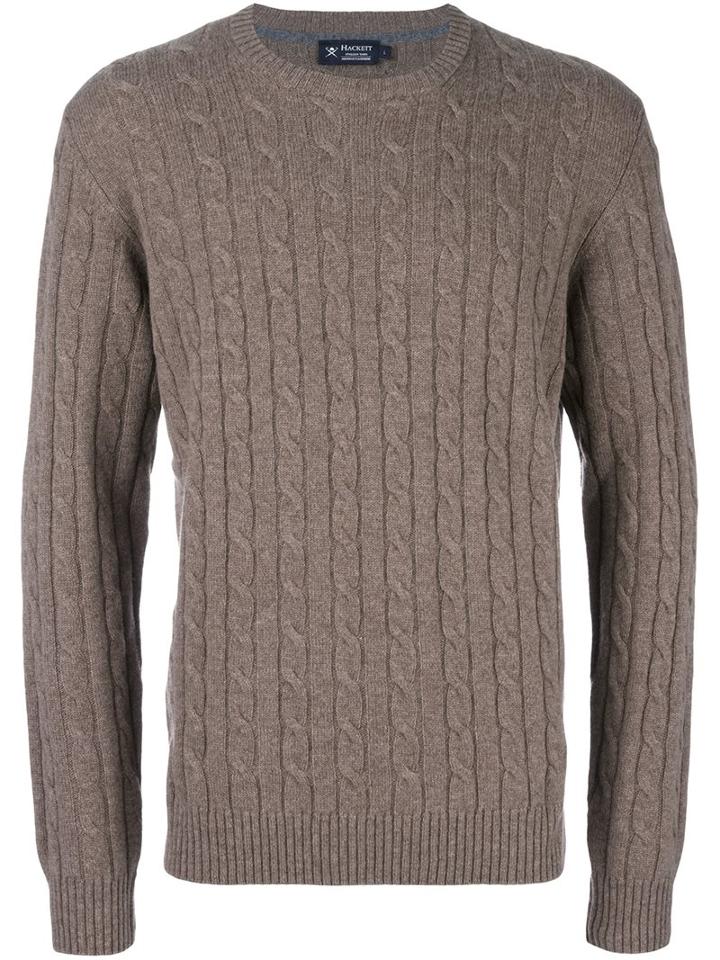 Hackett Cable Knit Jumper, Men's, Size: Large, Brown, Cashmere/merino