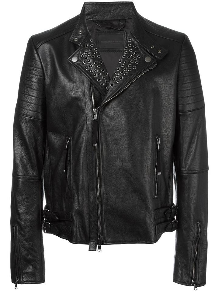 Diesel Gold Stud Detail Zip Up Jacket, Men's, Size: 48, Leather/viscose/polyester