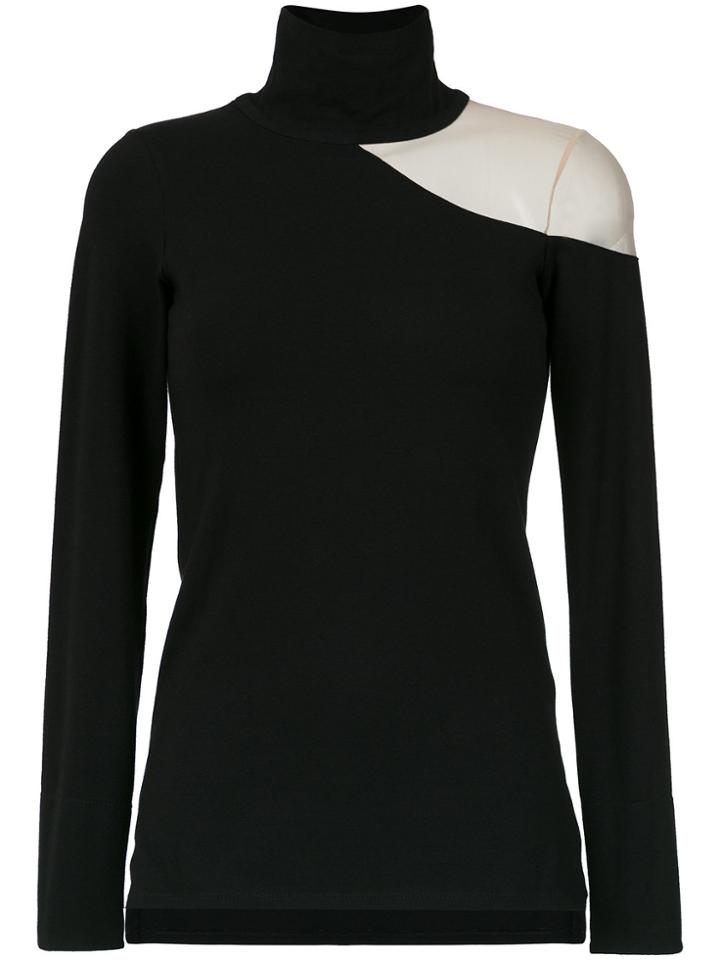Gloria Coelho Sheer Panel Turtle Neck Blouse - Black