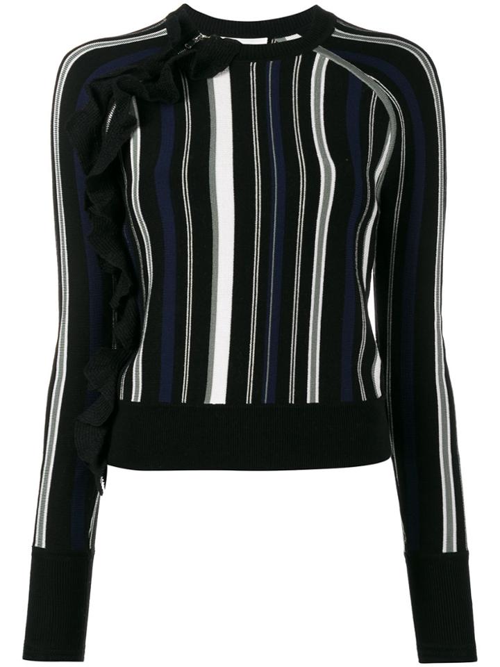 3.1 Phillip Lim Knitted Ruffle Stripe Top - Black