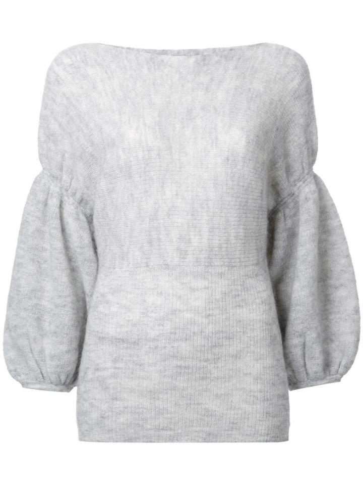 Theatre Products Puff Sleeve Knit Blouse, Women's, Grey, Wool/mohair/nylon