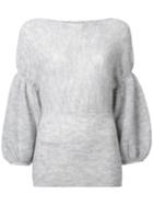 Theatre Products Puff Sleeve Knit Blouse, Women's, Grey, Wool/mohair/nylon