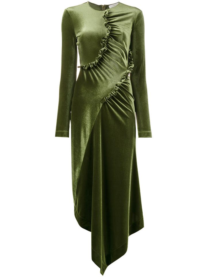 Preen By Thornton Bregazzi - Ruched Asymmetrical Dress - Women - Polyester/spandex/elastane - S, Green, Polyester/spandex/elastane