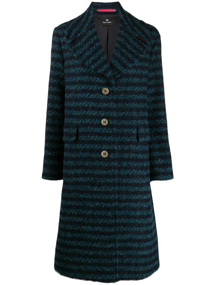 Ps Paul Smith Straight Fit Striped Coat - Blue