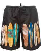 Dsquared2 Surfboard Print Swim Shorts, Men's, Size: 44, Black, Polyester