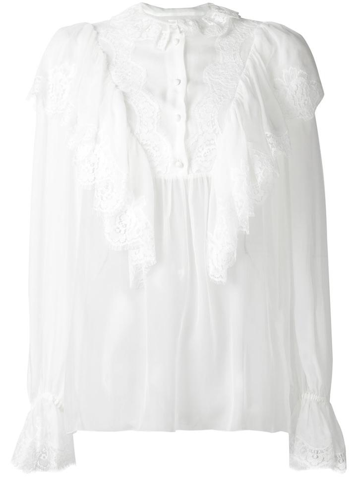 Dolce & Gabbana - Ruffled Lace Detail Blouse - Women - Silk/cotton/polyamide - 46, White, Silk/cotton/polyamide