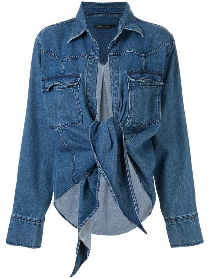Pony Stone Tie Fastening Denim Shirt - Blue