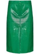 Tibi High Waist Croc-embossed Skirt - Green