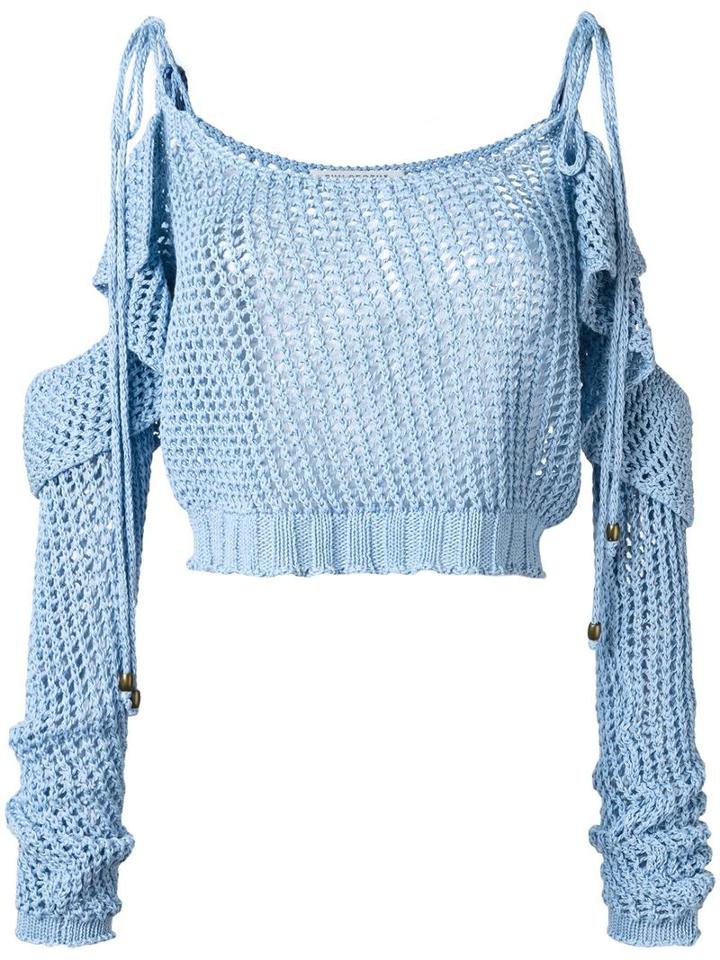 Philosophy Di Lorenzo Serafini Cold Shoulder Knitted Top, Women's, Size: 42, Blue, Cotton