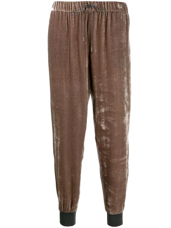 Fabiana Filippi High-shine Velvet Track Pants - Brown